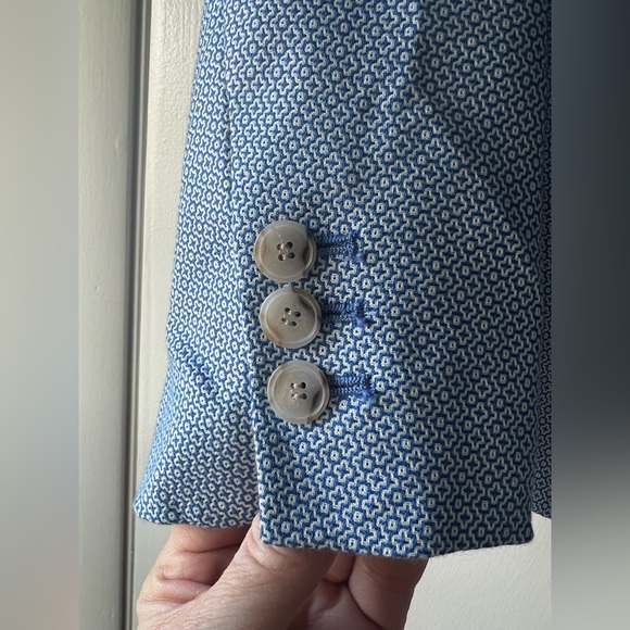 Talbots Woman Single Button Blazer Blue White Texture Design 12W - Picture 4 of 8